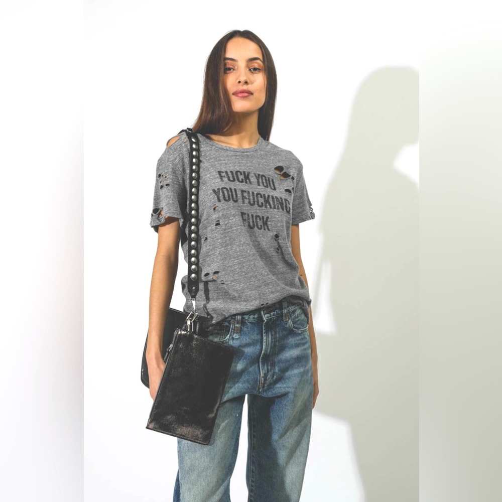 R13 Ripped F.U. Boy T - Small, Heather Grey
